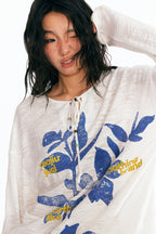 1997 POSTOFFICE Sesame Leaves Drawstring Neck Long-Sleeve Tee