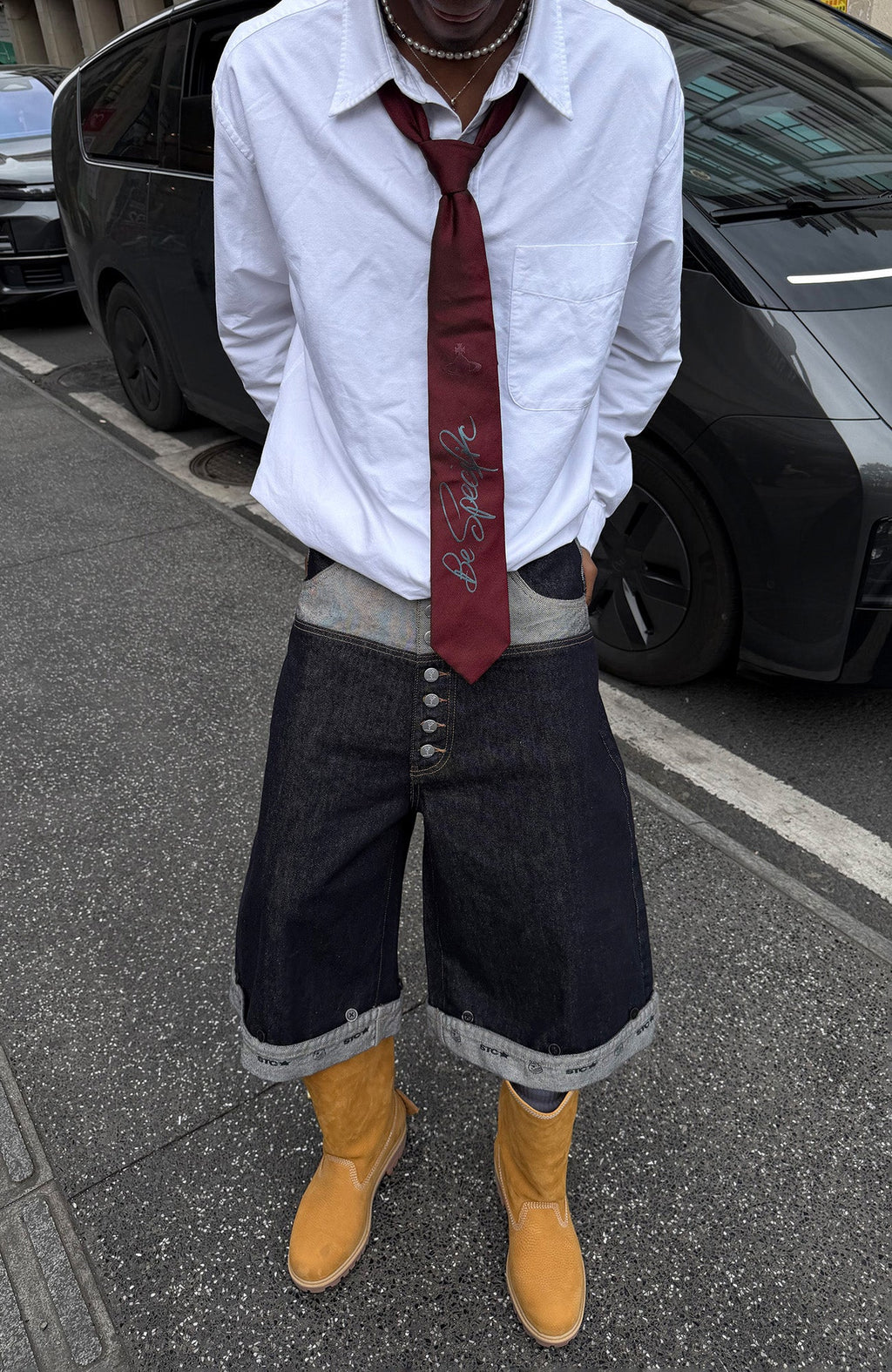 STEEPC Raw Denim Turn-Up Shorts