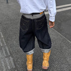 STEEPC Raw Denim Turn-Up Shorts