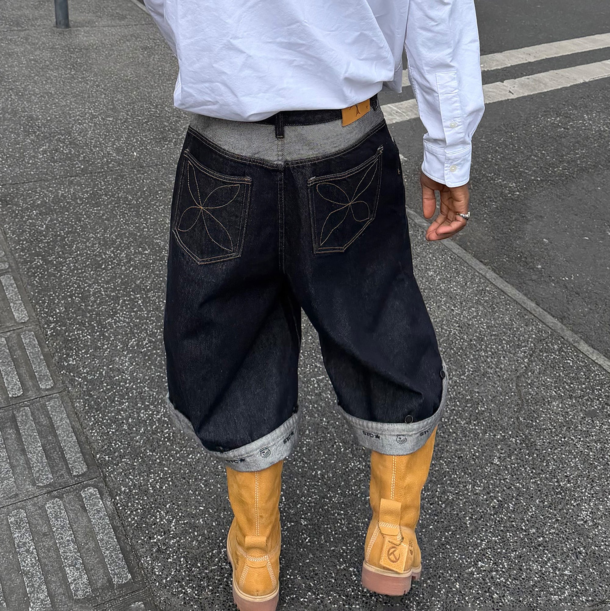 STEEPC Raw Denim Turn-Up Shorts