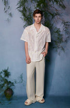 JIECHI Sheer Crane Embroidered Half Shirt