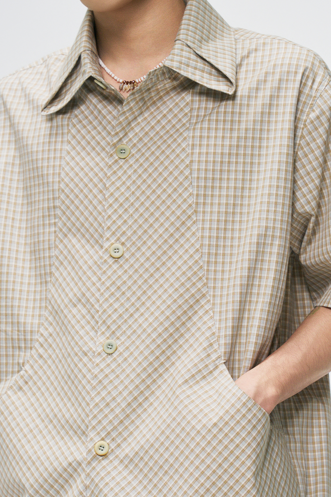 GONGHE REPUB Check Adjustable Hem Half Shirt