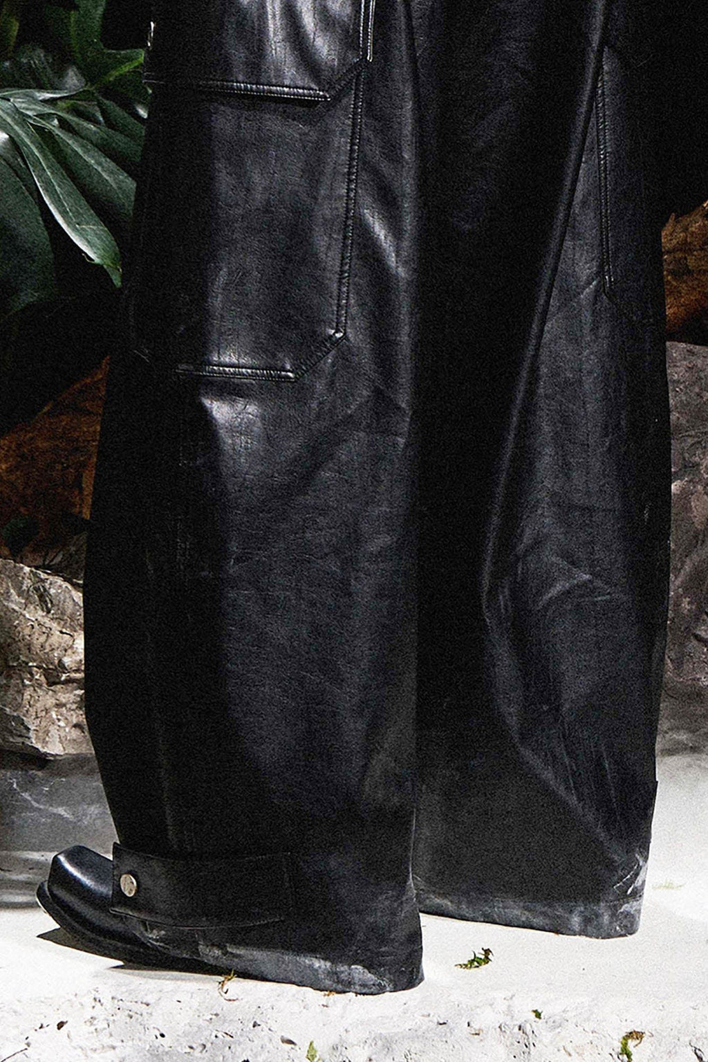 RELABEL Multi-Pocket Pleated Faux Leather Wide-Leg Pants