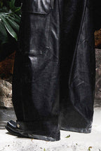 RELABEL Multi-Pocket Pleated Faux Leather Wide-Leg Pants