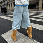 STEEPC Distressed Washed Raw-Edge Denim Shorts