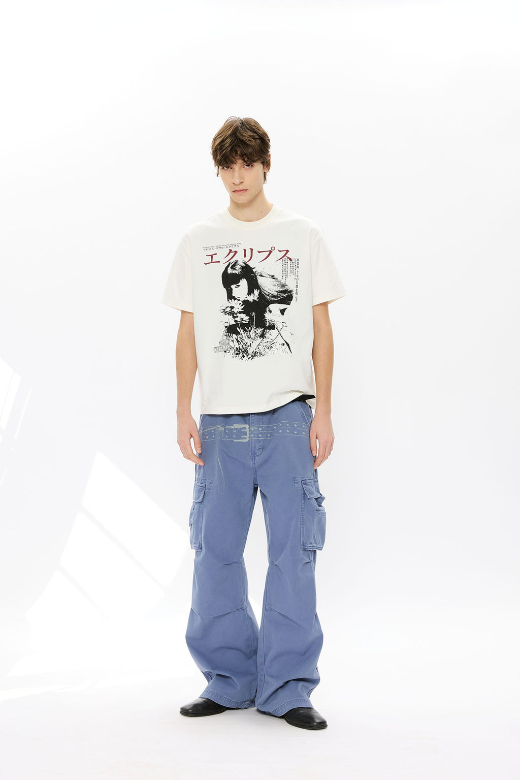 KREATE Washed Belt Graphic Crinkled Cargo Pants