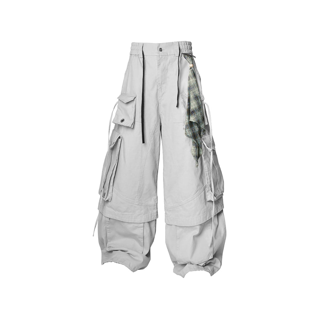 RELABEL Multi-Pocket Detachable Scarf Distressed Cargo Gray