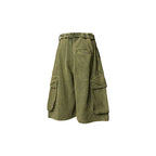 RELABEL Detachable Scarf Washed Multi-Pocket Wide-Leg Shorts