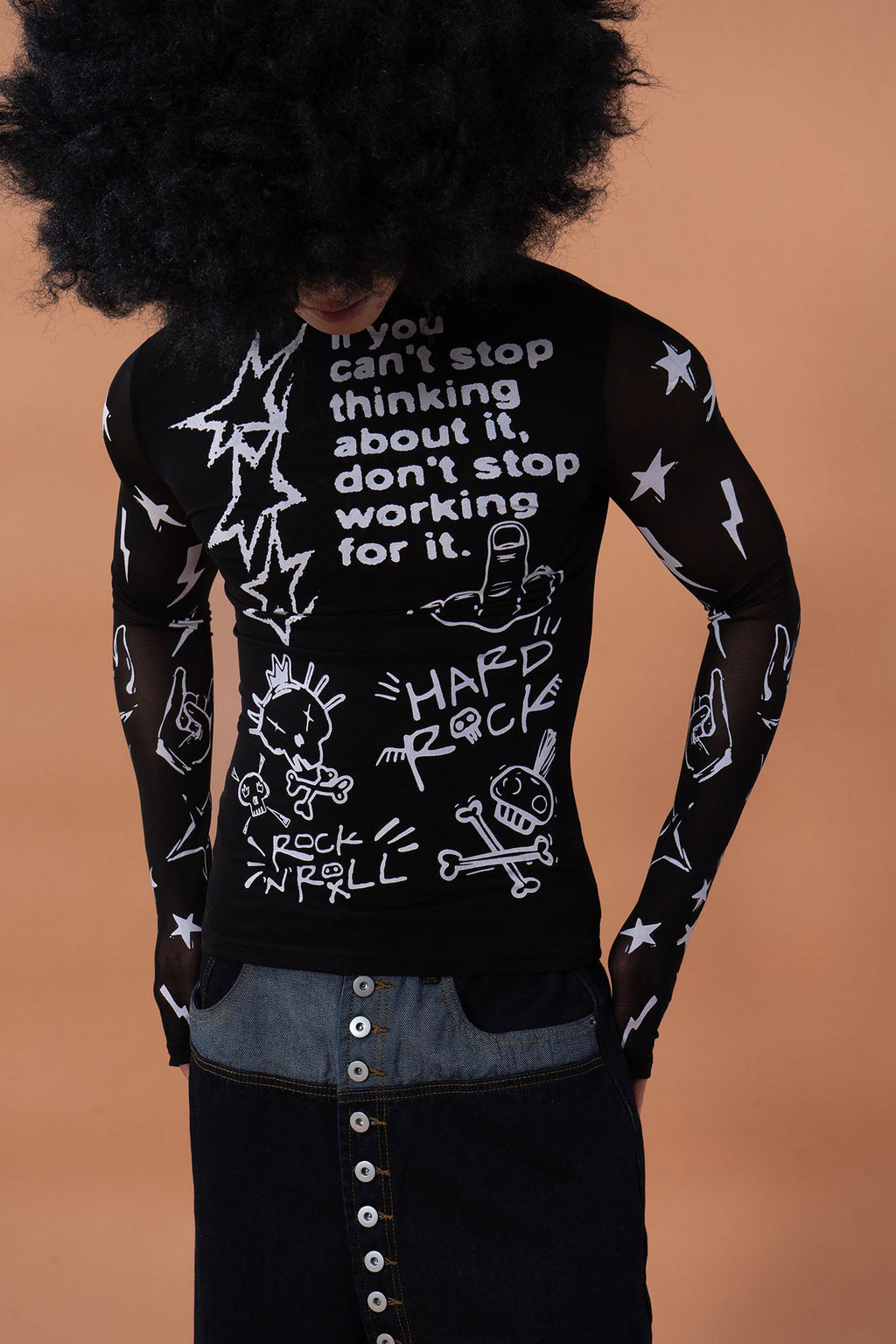 CLP Full-Print Graffiti Mesh Long-Sleeve Tee