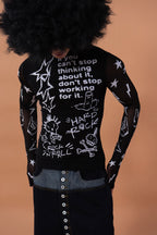 CLP Full-Print Graffiti Mesh Long-Sleeve Tee