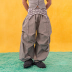 CLP Layered Crinkled Waist-Panel Parachute Pants