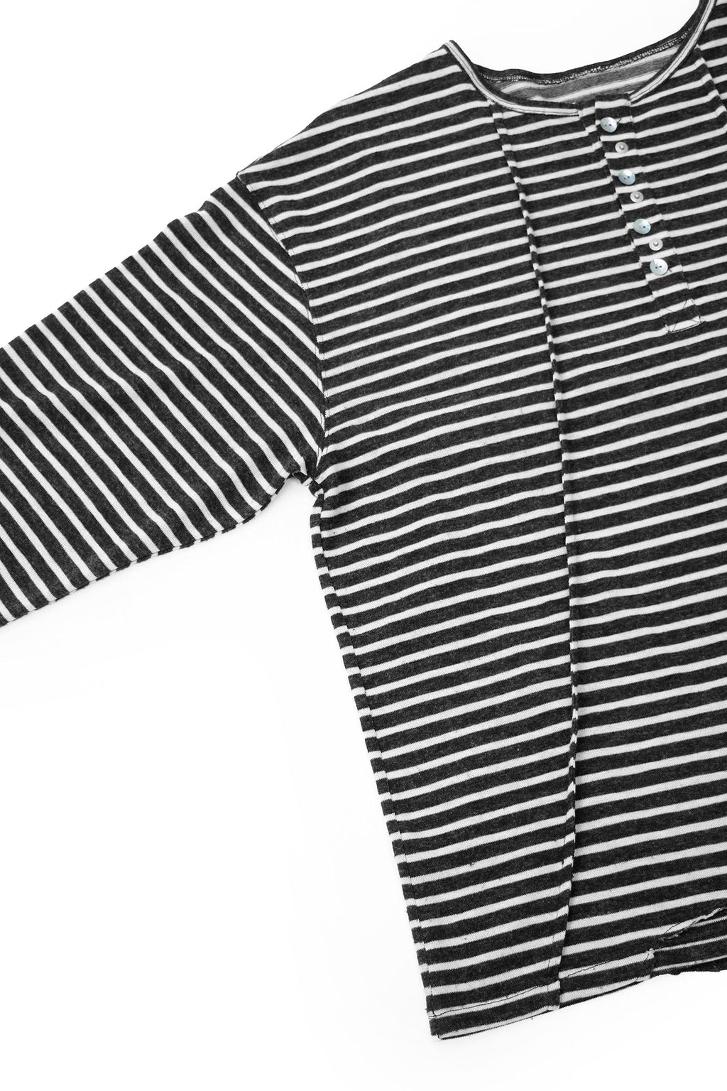 RELABEL Striped Pleated Henley Long-Sleeve Tee