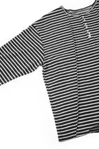 RELABEL Striped Pleated Henley Long-Sleeve Tee