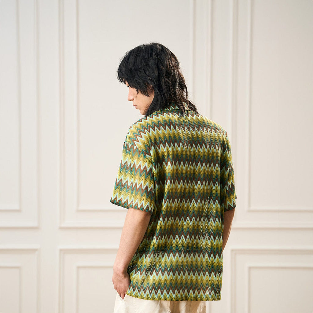 EPIC POETRY Geometric Ripple Knitted Half Shirt Watermelon