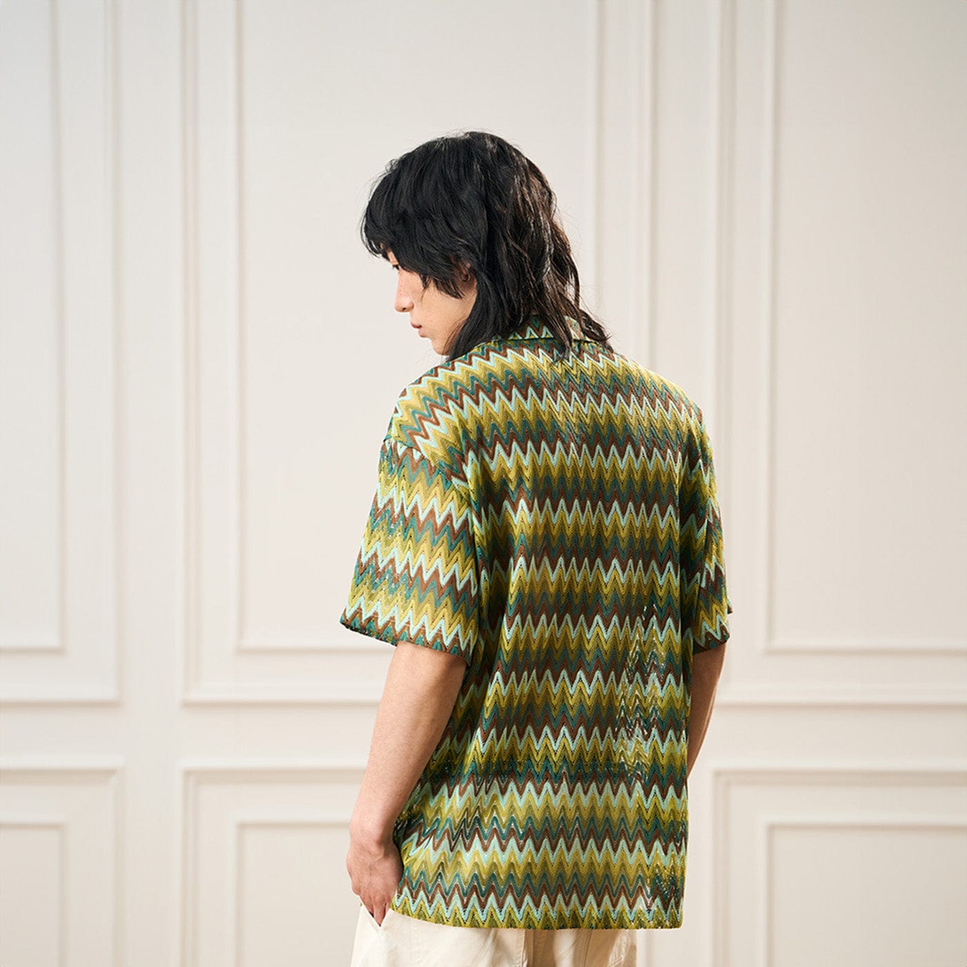EPIC POETRY Geometric Ripple Knitted Half Shirt Watermelon