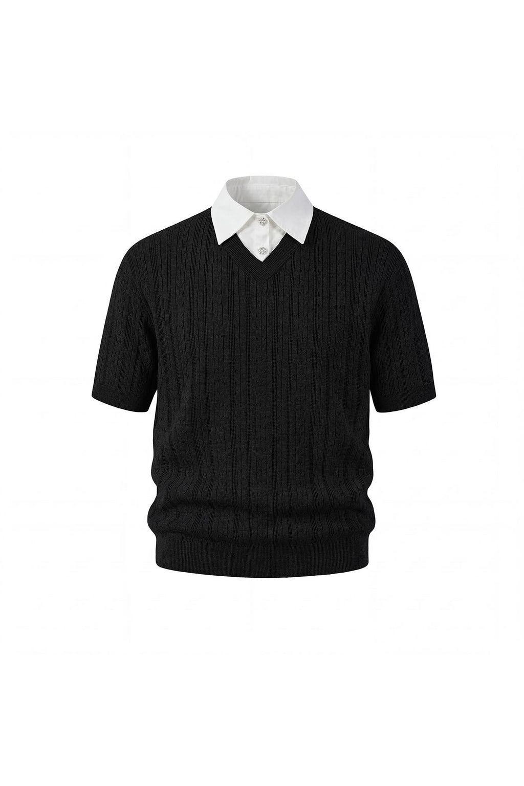 KREATE Faux Layered Cable-Knit Half Shirt