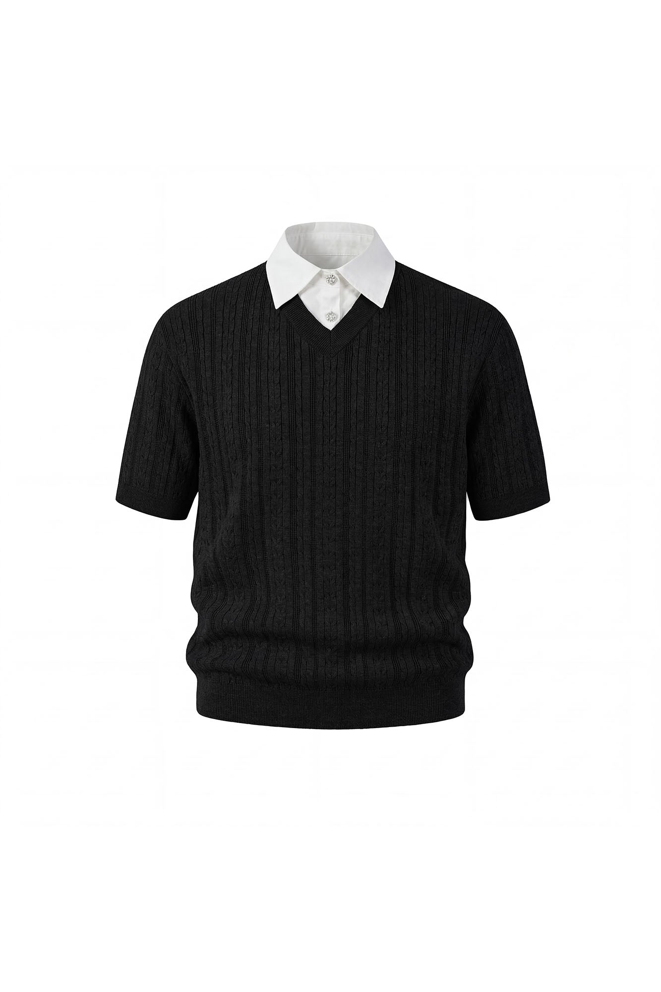 KREATE Faux Layered Cable-Knit Half Shirt