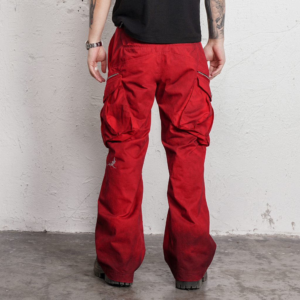 UNDERWATER Burnt Red Dirty-Dyed Moleskin Cargo Pants