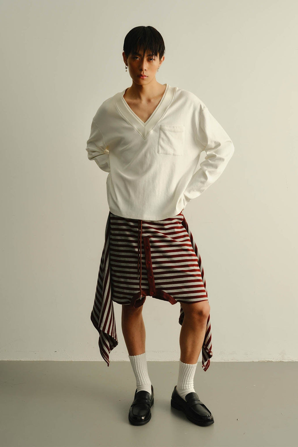 KADAKADA Sweater-Reworked Striped Knit Shorts