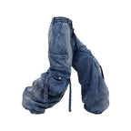 RELABEL Washed Paneled Strap Oversized Cargo Jeans Blue