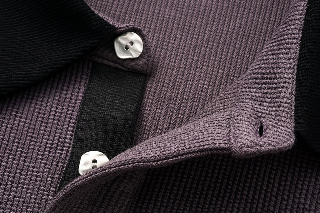 ALVNG AR ANTS Contrast Collar Waffle Knit Polo Shirt