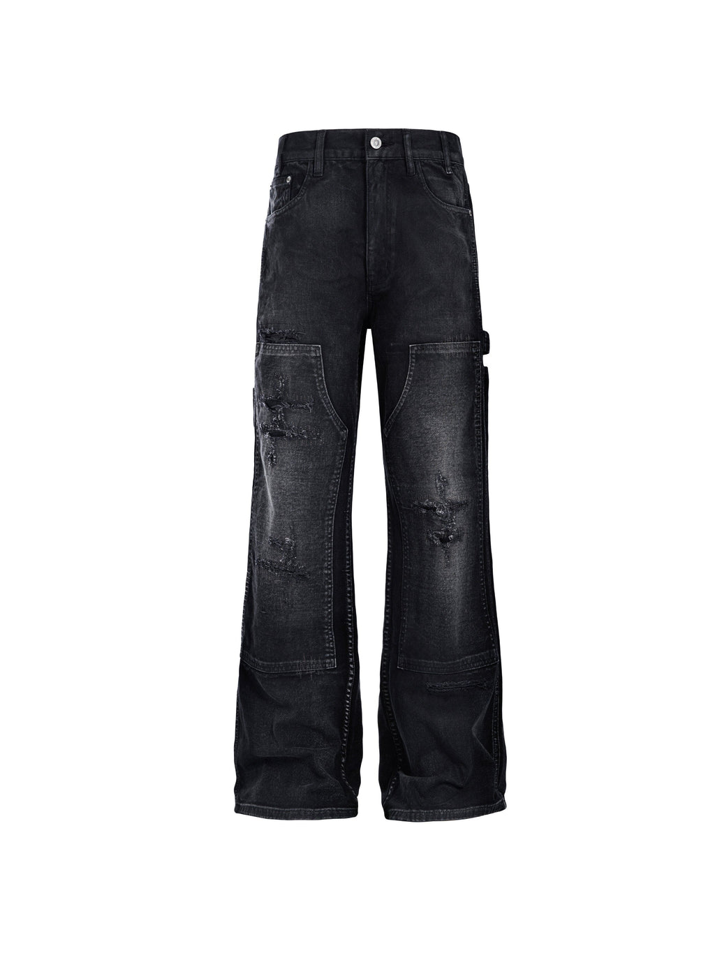 CATSSTAC Distressed Double-Knee Carpenter Straight-Leg Jeans Black