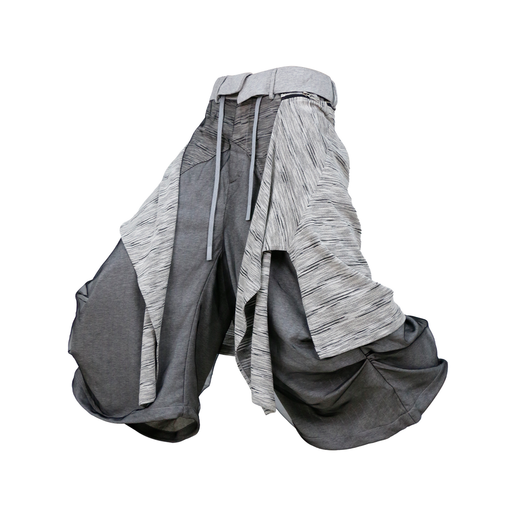 RELABEL Detachable Striped Drape Ruched Oversized Shorts Gray
