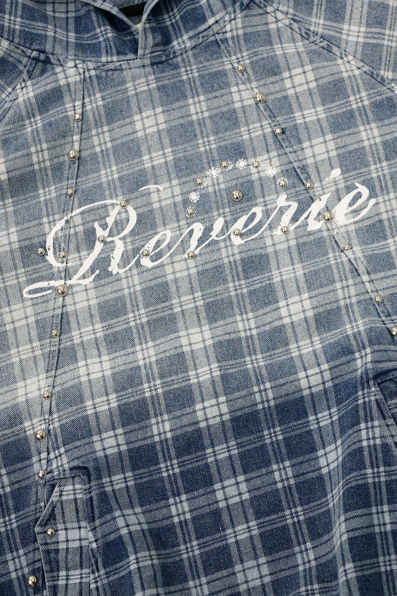 RELABEL Plaid Rivet Paneled Faded Hoodie