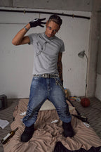DND4DES Lightning-Creased Flared Jeans Blue