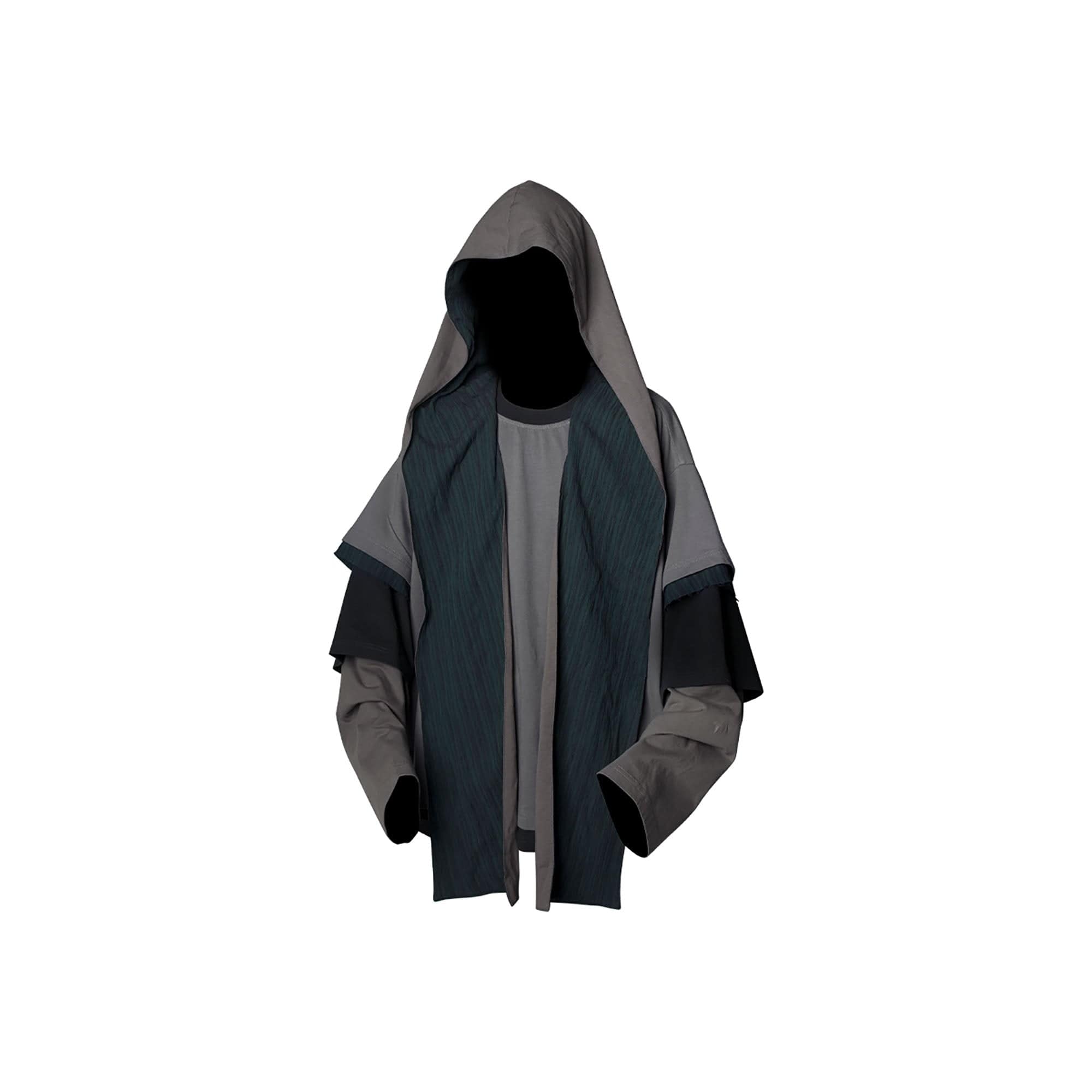 RELABEL Triple-Layer Detachable Striped Hood Long-Sleeve Tee Green