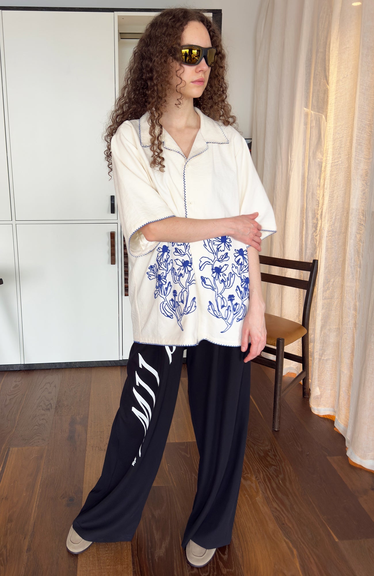 MIICHOUS Floral Embroidered Short-Sleeve Shirt