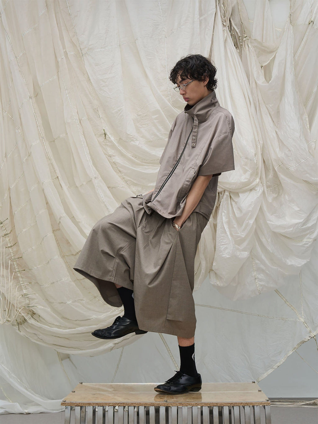 RELABEL Pleated Drape Wide-Leg Shorts