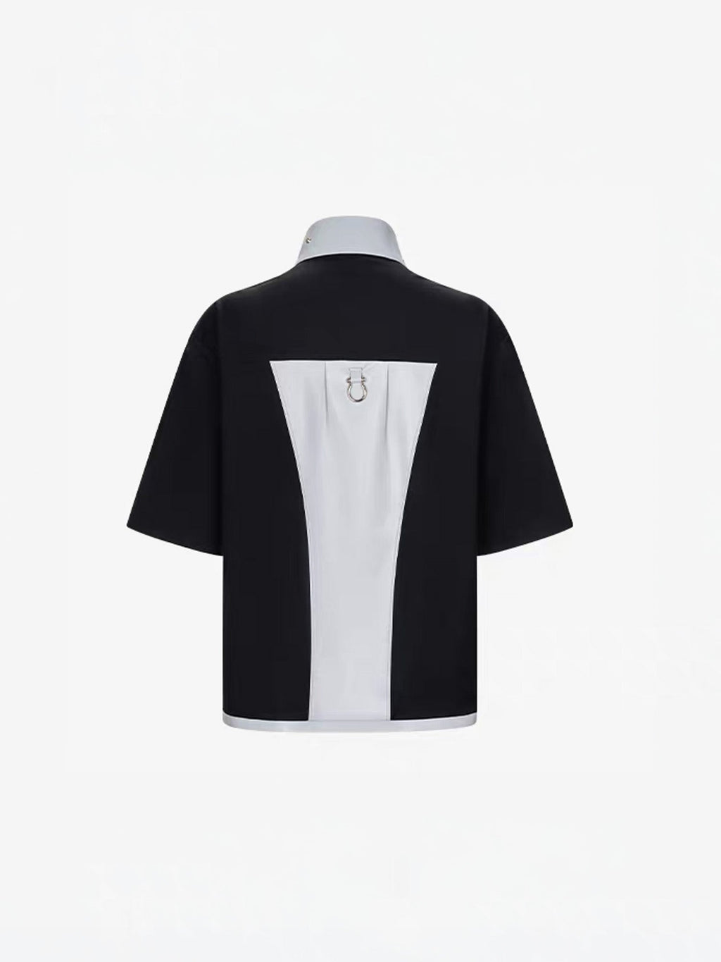 TIWILLTANG Layered-Collar Contrast-Panel Zip-Up Half Shirt