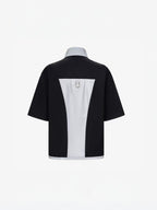 TIWILLTANG Layered-Collar Contrast-Panel Zip-Up Half Shirt