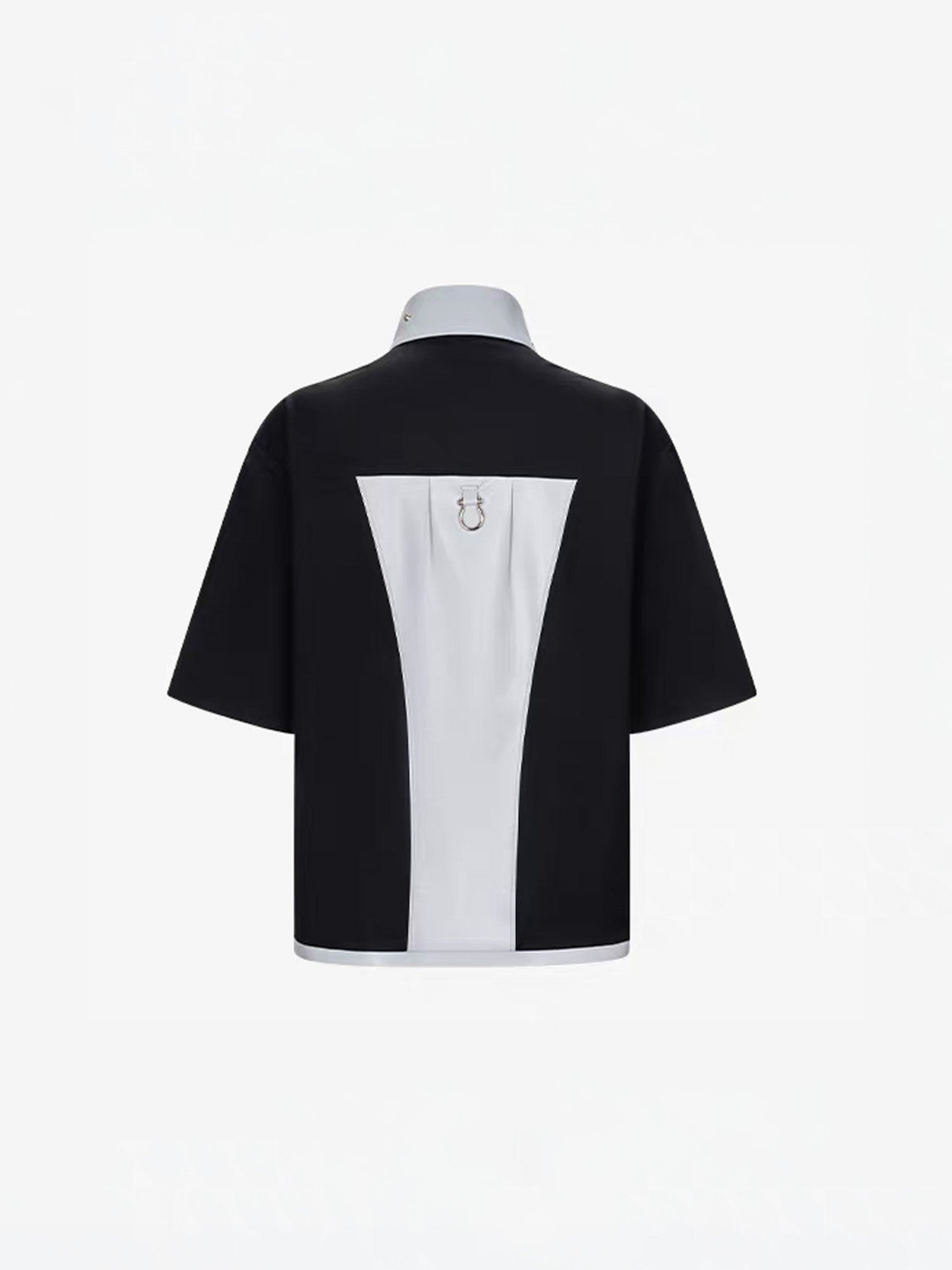 TIWILLTANG Layered-Collar Contrast-Panel Zip-Up Half Shirt