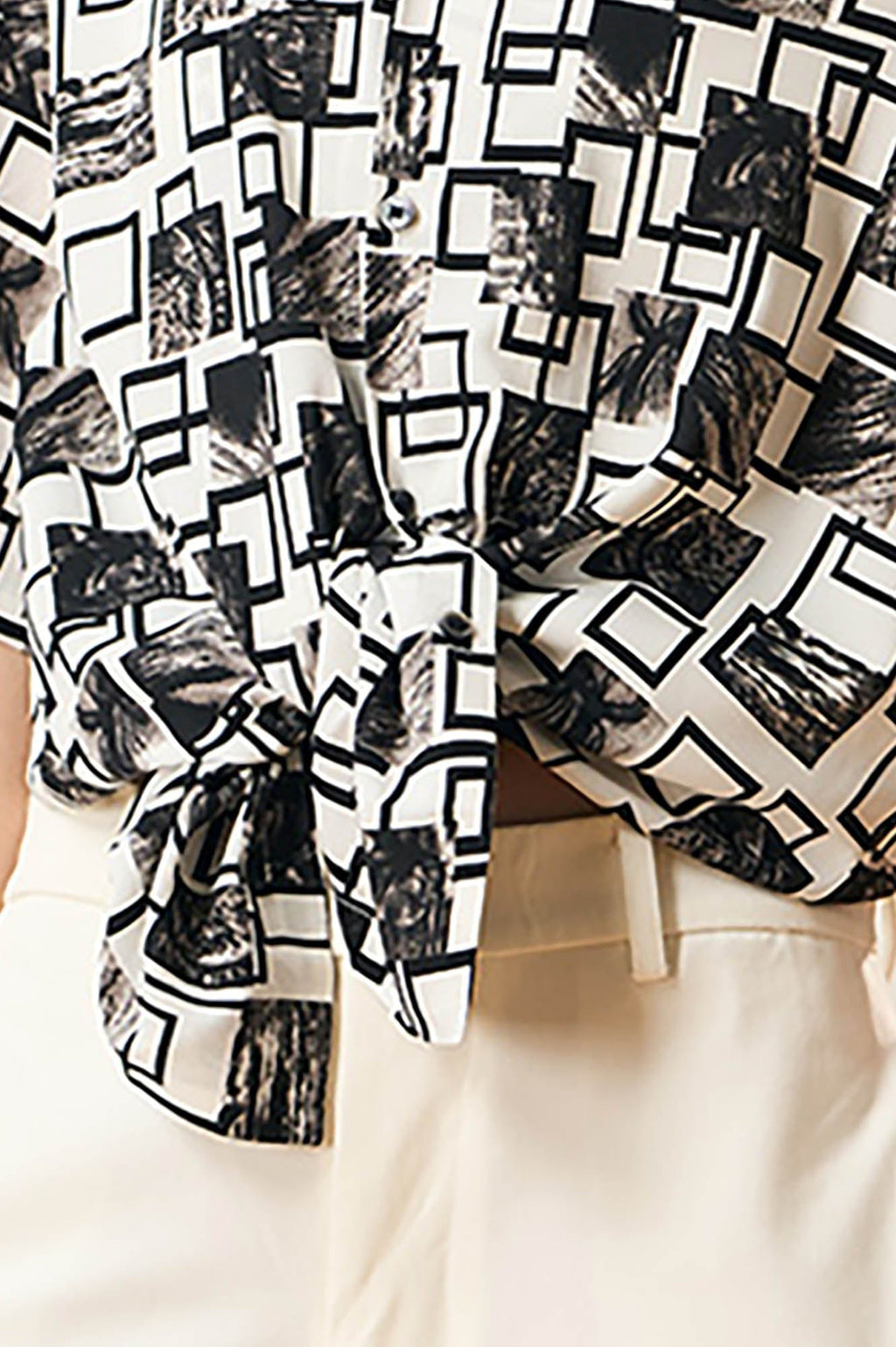 EPIC POETRY Monochrome Collage Grid Cuban Half Shirt
