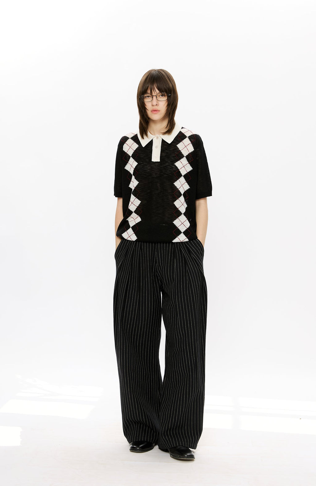 KREATE Pinstripe Pleated Draped Wide Trousers