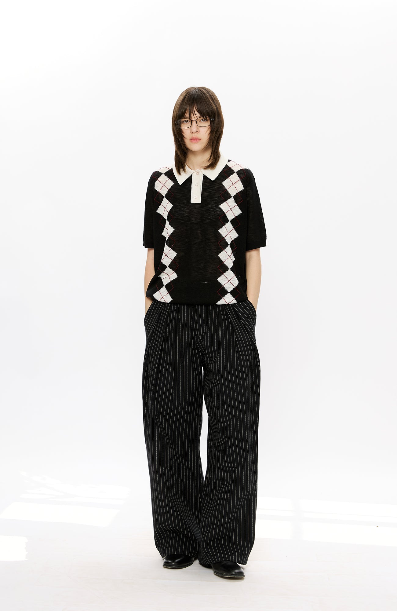 KREATE Pinstripe Pleated Draped Wide Trousers