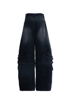 MOGONGSHE Detachable Drape-Strap Washed Jeans