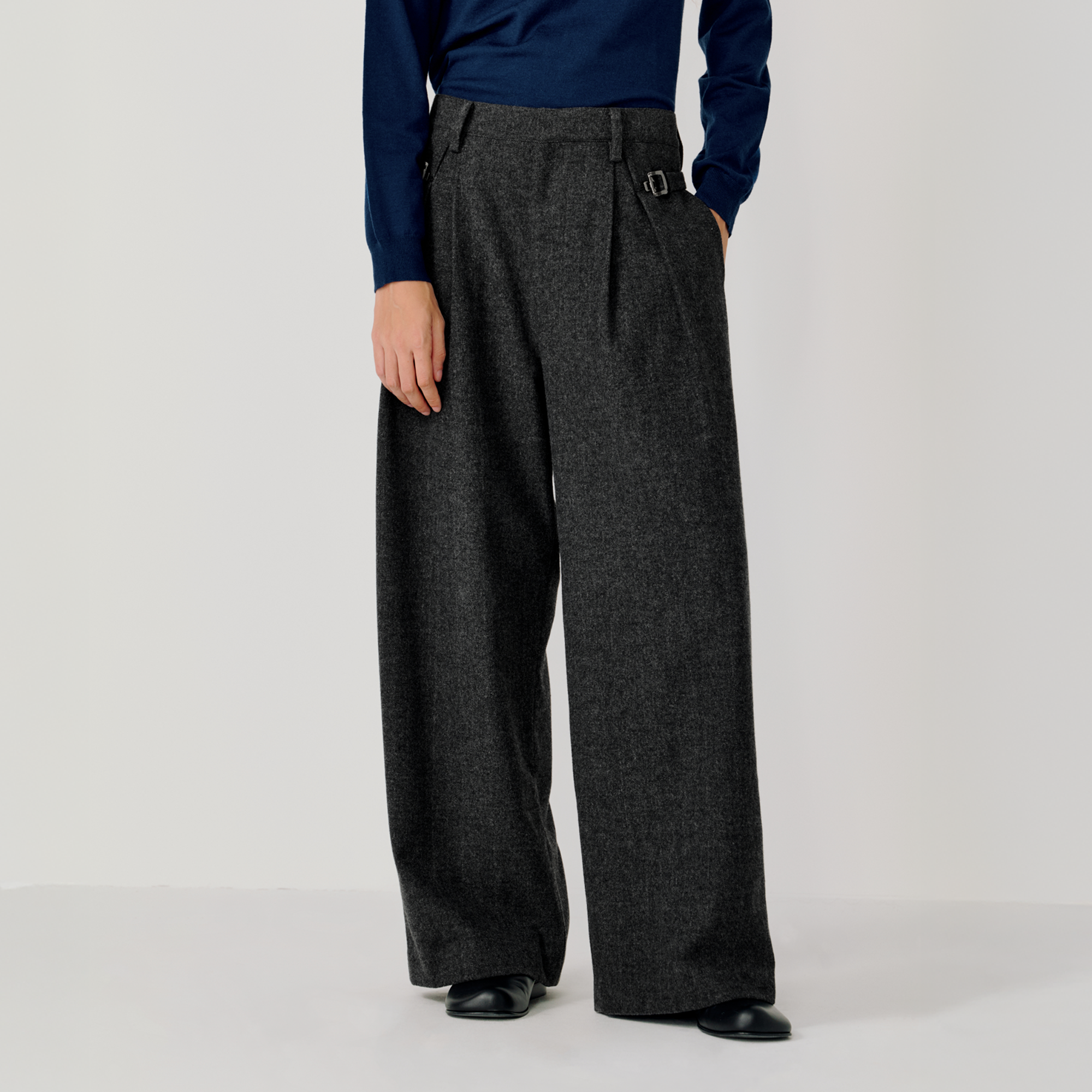 OPICLOTH Herringbone Pleated Wool-Blend Trousers