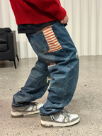 ME DA IGUAL Distressed Patch Washed Oversized Jeans