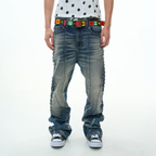 VINKID Deconstructed Side-Studded Washed Jeans