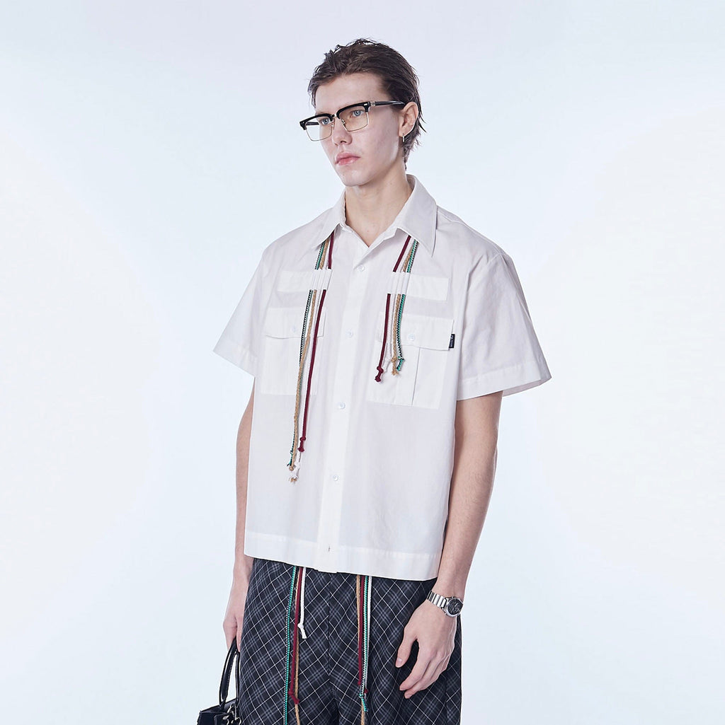 ASSEEN Cord Tassel Pocket Half Shirt