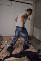 DND4DES Lightning-Creased Flared Jeans Blue