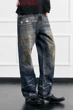 FACEONLAB Grunge Distressed Straight-Leg Jeans
