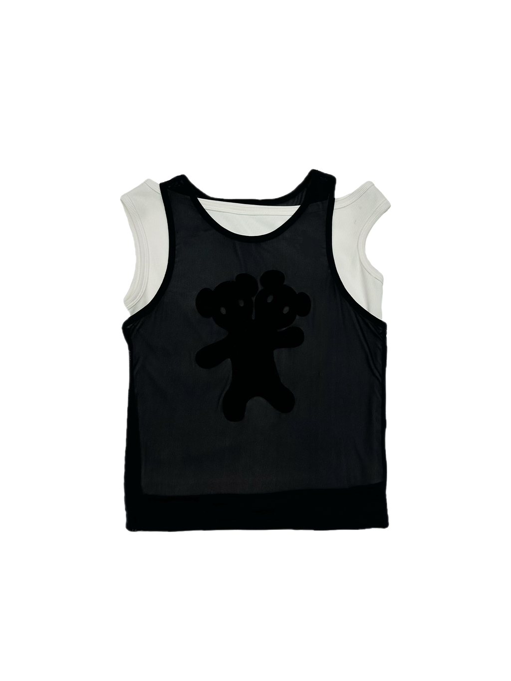 KADAKADA Flocked Bear Mesh One-Shoulder Ribbed Tank Set