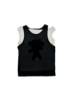 KADAKADA Flocked Bear Mesh One-Shoulder Ribbed Tank Set