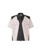 TIWILLTANG Contrast Stitch Paneled Zip-Up Half Shirt