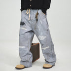 STEEPC Distressed Spliced Wide-Leg Pant