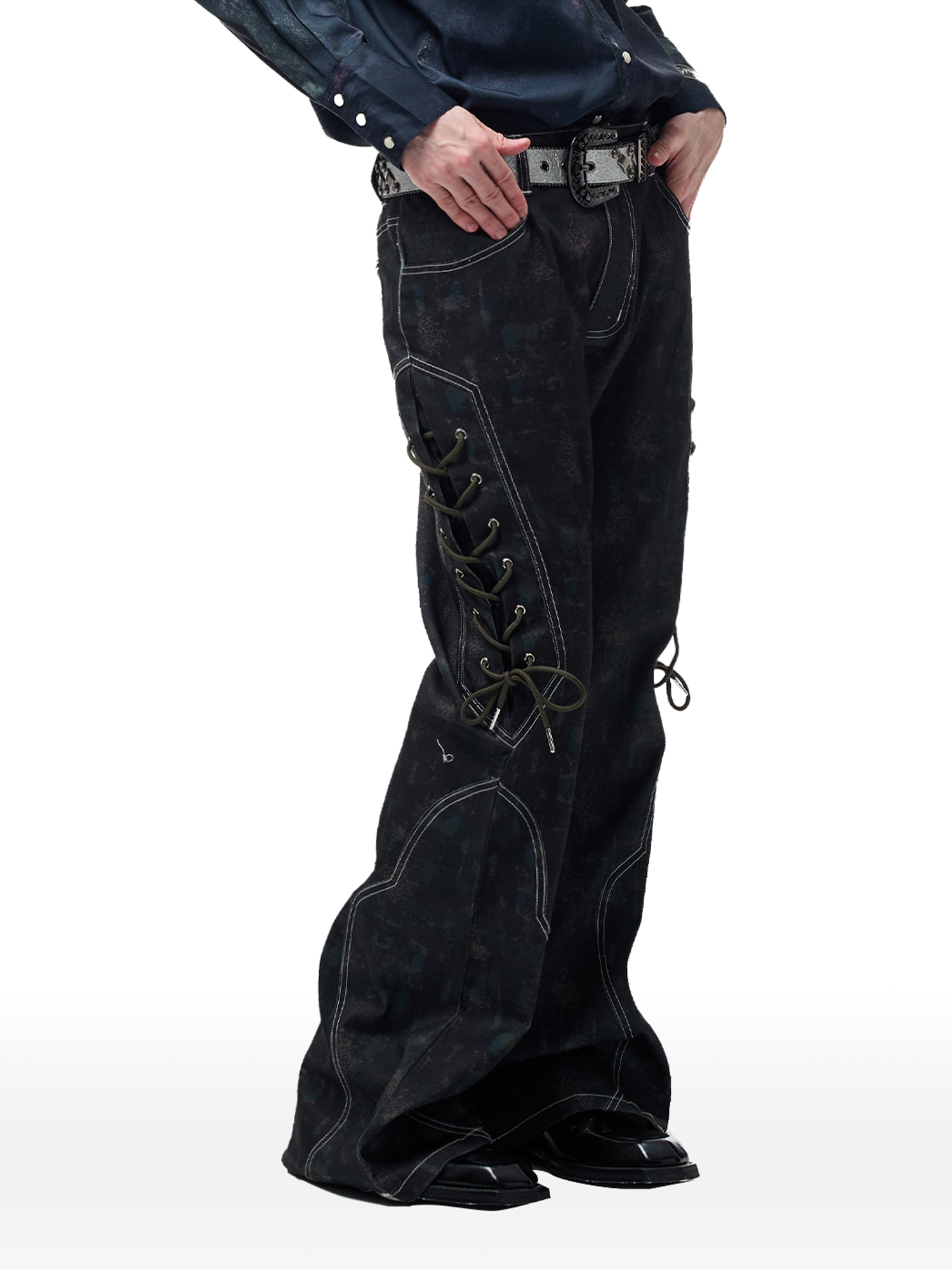 CYCYCY Wasteland Leopard Drawcord Flared Jeans